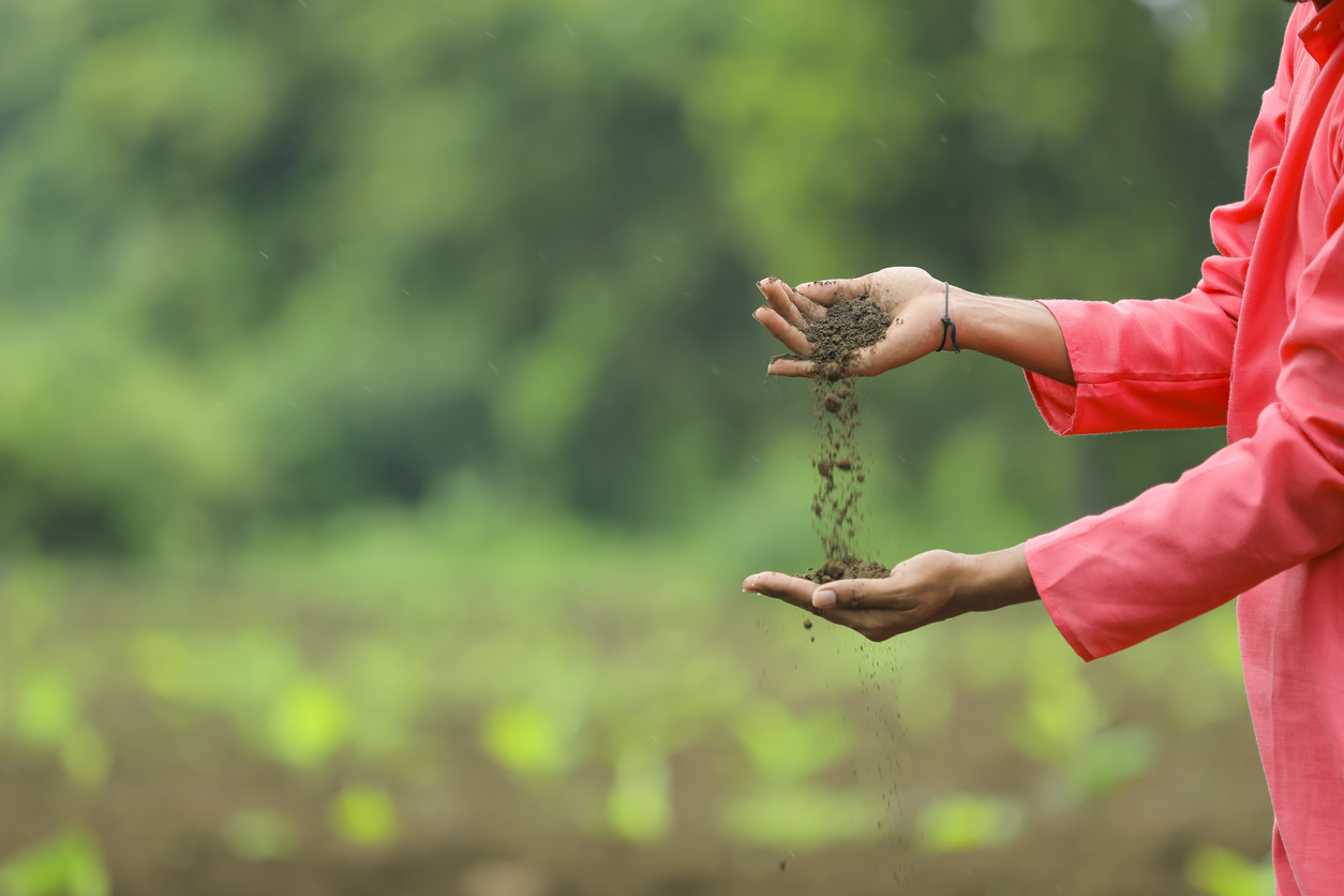 Farmer with soil in India