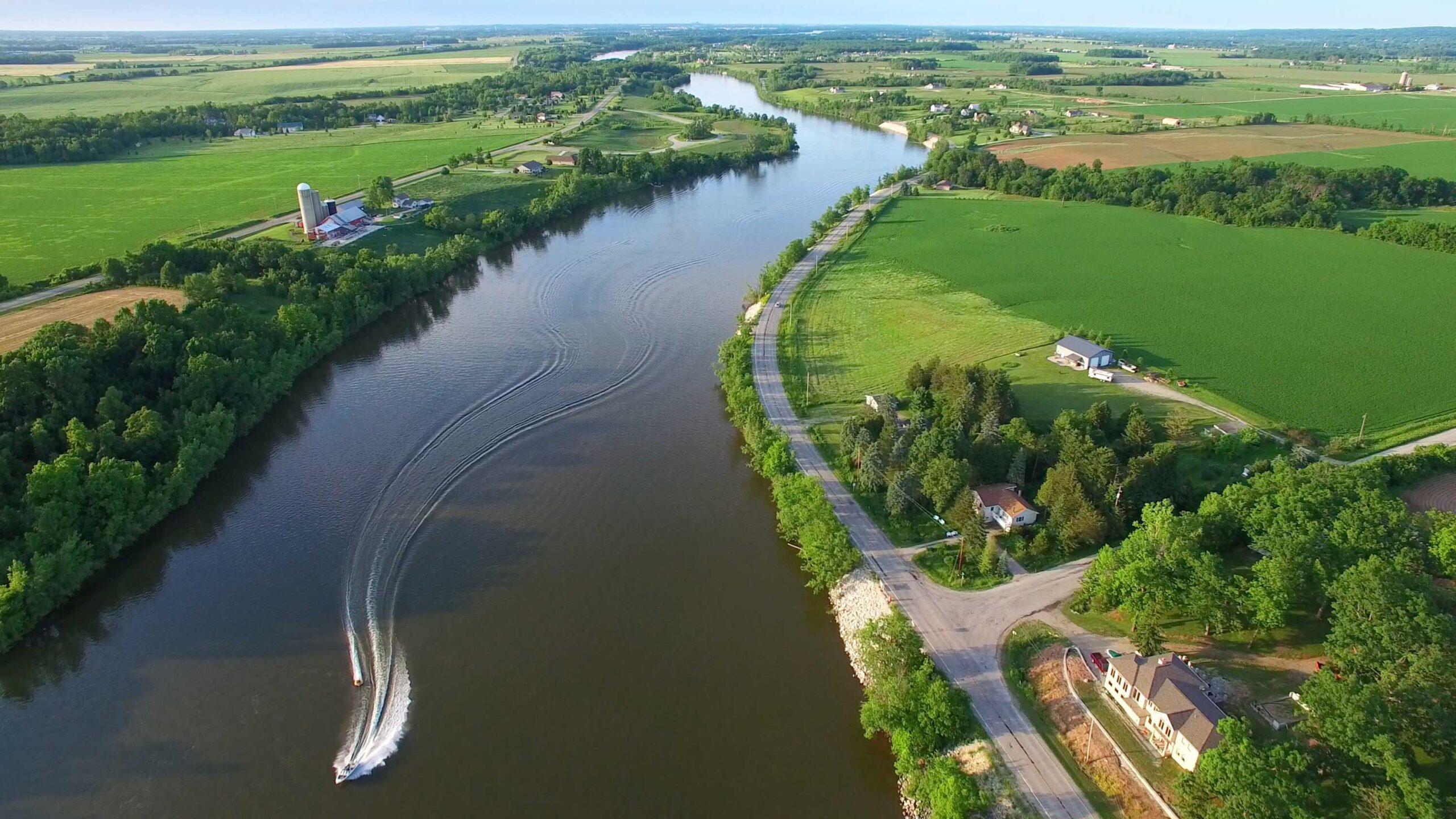 Farms divided by river