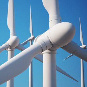 Closeup of wind turbines
