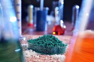 Green agricultural, mineral fertilizer in the production laboratory