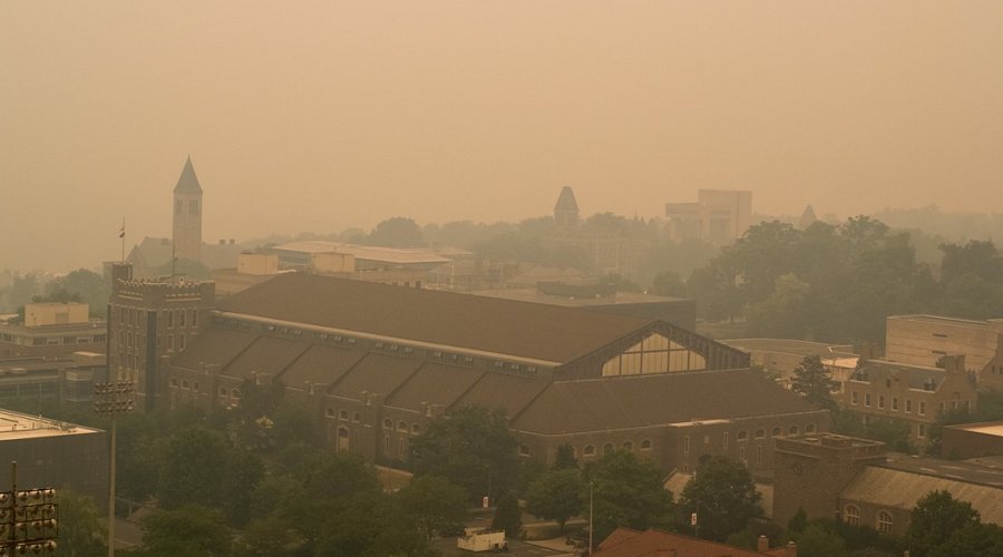 Smoke from wildfires burning in Canada shroud the campus on June 7