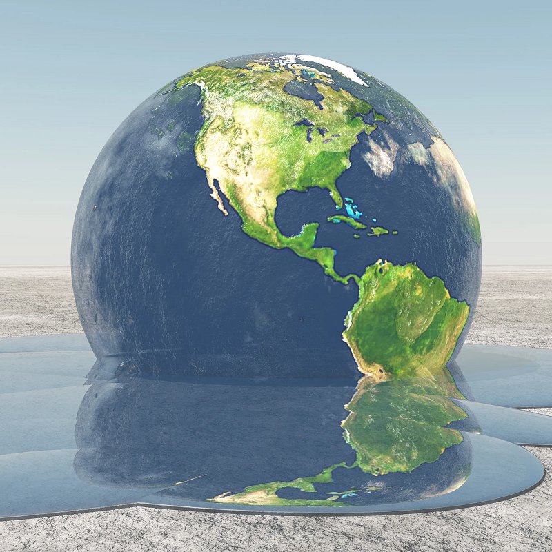 Illustration of globe melting, showing western hemisphere