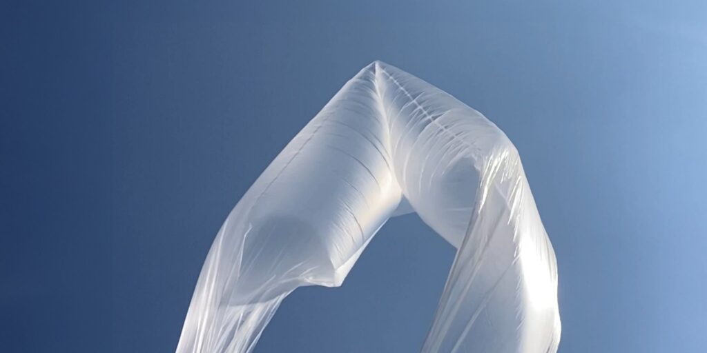 Weather balloon launched by Sarah Dean's students in July 2025 (captured from video)