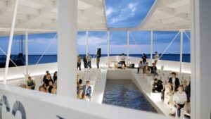 AquaPraça's “water table” bisects the floating public plaza, rising and receding with sea levels in Brazil's Amazon River Delta.