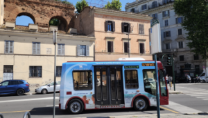 An electric bus in Rome, Italy, is one of hundreds planned for the city’s growing fleet of public transportation vehicles.