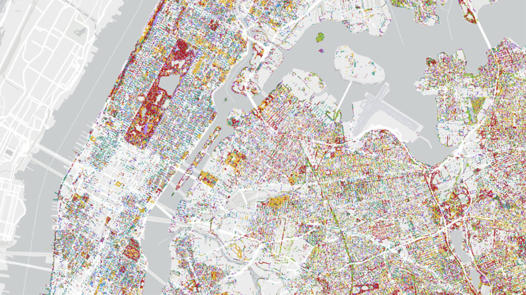 Snapshot of a new interactive map of New York City, researchers were able to identify 1.8 million trees, 1.4 million of which had never been surveyed.